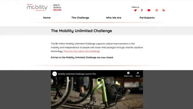 Screenshot of the Toyota Mobility Foundation website