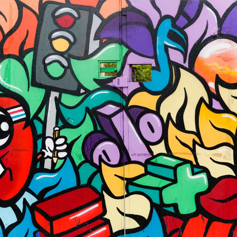 Colourful street art on a wall in Whitechapel