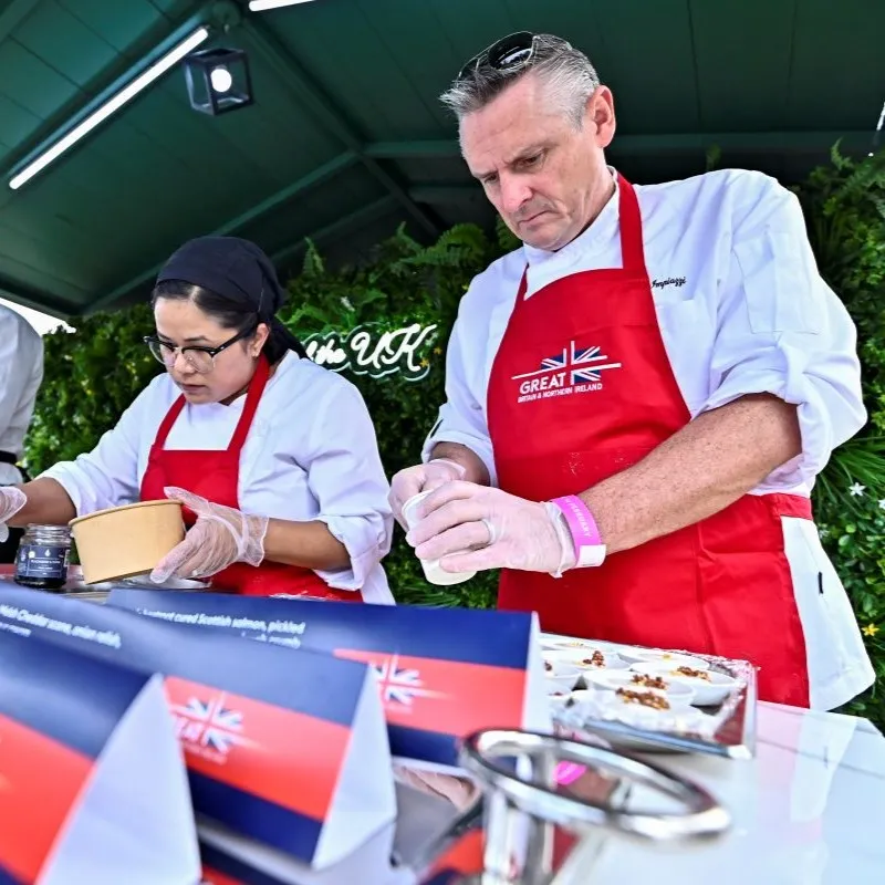 Chef Russell Impiazzi creating the GREAT UK food and drink canapes at Taste of Dubai for UK stand SQ.jpg